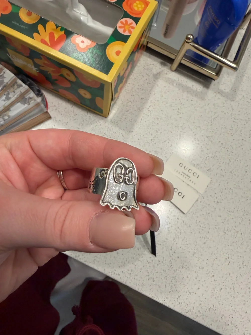 Gucci Silver Ghost Motif Ring - Silver